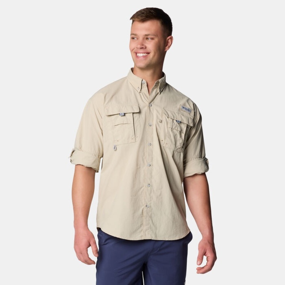 Men’s Columbia PFG Outdoors Fishing Bahama II Long Sleeve Shirt in Light Tan
